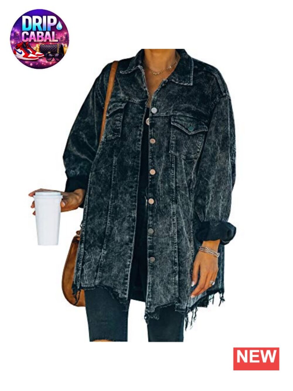 Corduroy Jacket Retro Oversized Coat Button Front Women Casual Fall